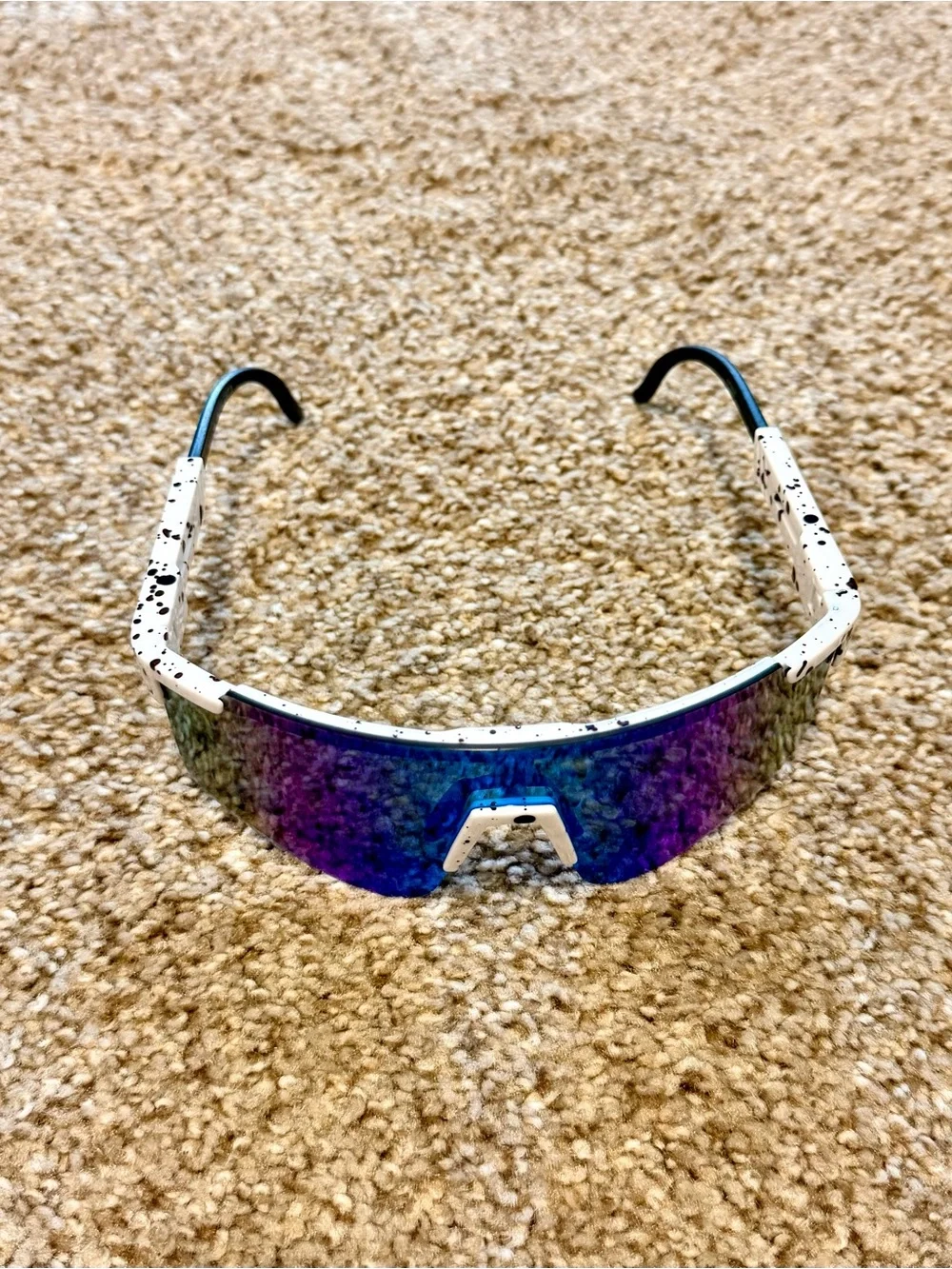 Running Cycling Shield Sport Sunglasses White Black Splatter Blue Mirror Glasses